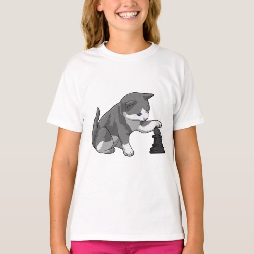 Cat at Chess with Chess piece Bishop T_Shirt