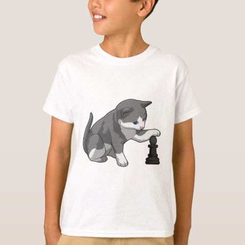 Cat at Chess with Chess piece Bishop T_Shirt