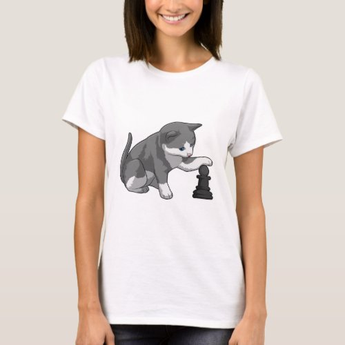 Cat at Chess with Chess piece Bishop T_Shirt
