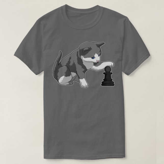 Cat at Chess with Chess piece Bishop T-Shirt (Design Front)
