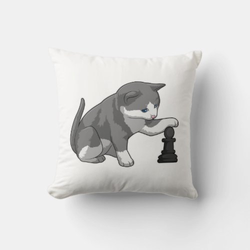 Cat at Chess with Chess piece Bishop Throw Pillow