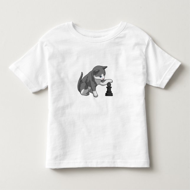 Cat at Chess with Chess piece Bishop Toddler T-shirt (Front)