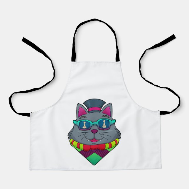Cat at Chess with Chess piece Pawn Apron (Front)