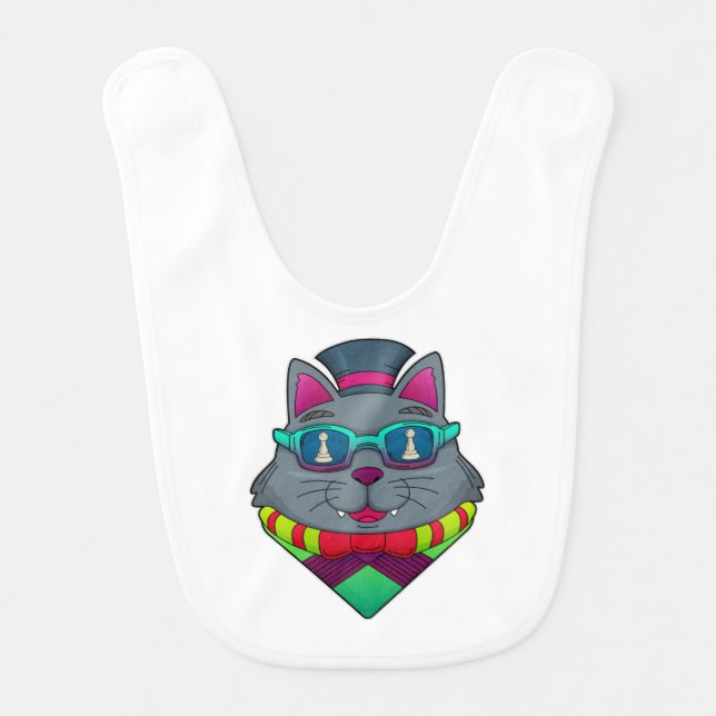 Cat at Chess with Chess piece Pawn Baby Bib (Front)