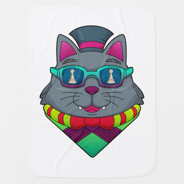 Cat at Chess with Chess piece Pawn Baby Blanket (Front)