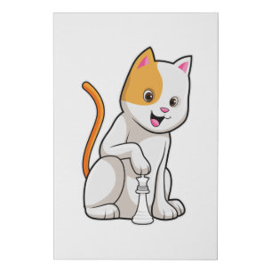 Cat at Chess with Chess piece Pawn Faux Canvas Print