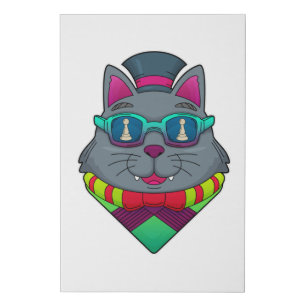 Cat at Chess with Chess piece Pawn Faux Canvas Print