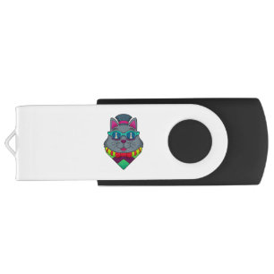 Cat at Chess with Chess piece Pawn Flash Drive