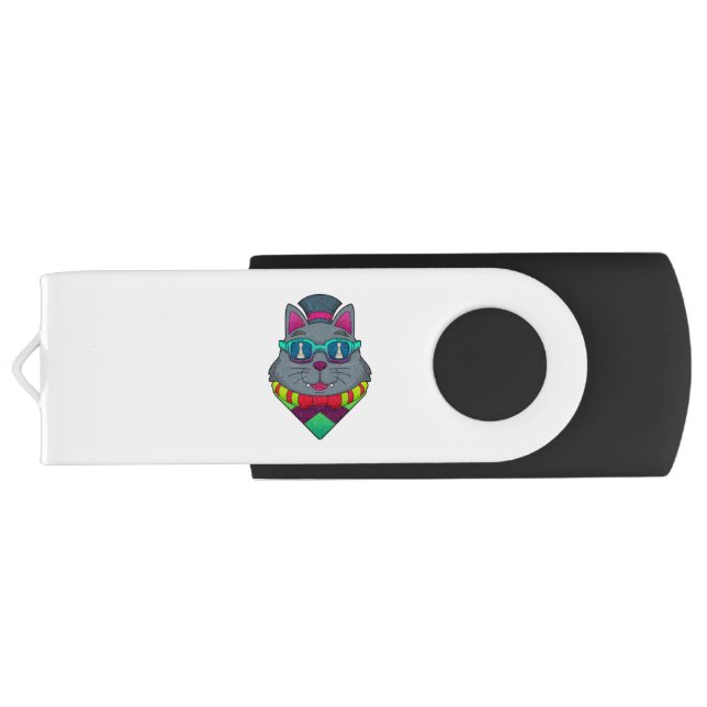 Cat at Chess with Chess piece Pawn Flash Drive (Back)