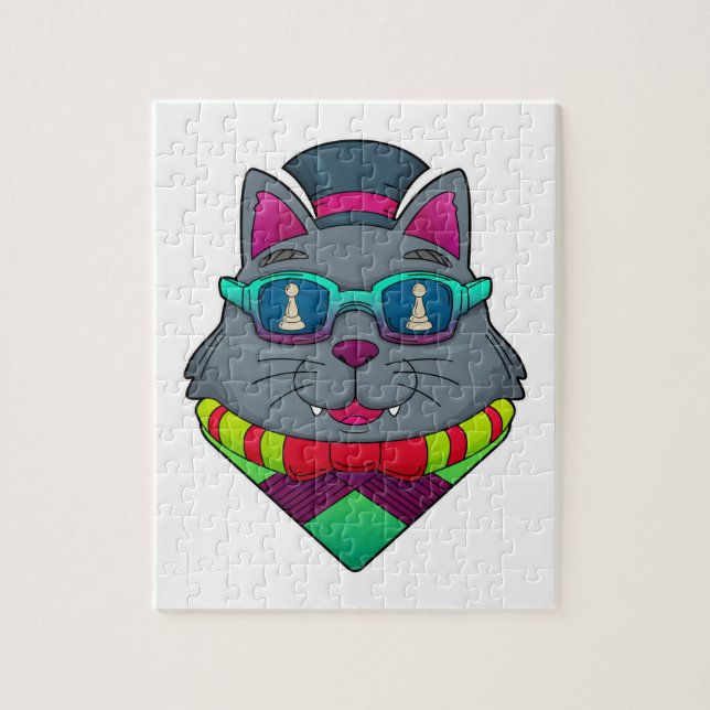 Cat at Chess with Chess piece Pawn Jigsaw Puzzle (Vertical)