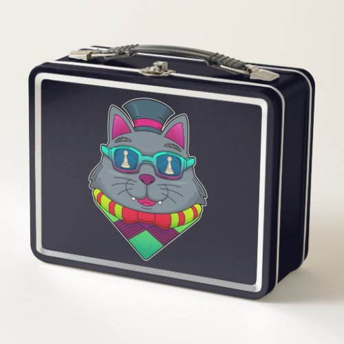 Cat at Chess with Chess piece Pawn Metal Lunch Box