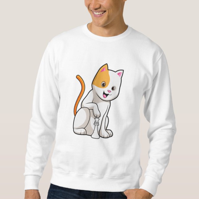 Cat at Chess with Chess piece Pawn Sweatshirt (Front)