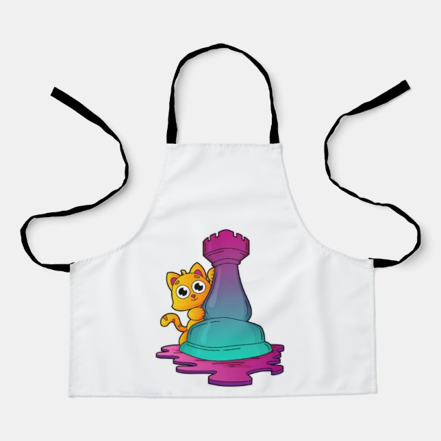 Cat at Chess with Chess piece Rook Apron (Front)