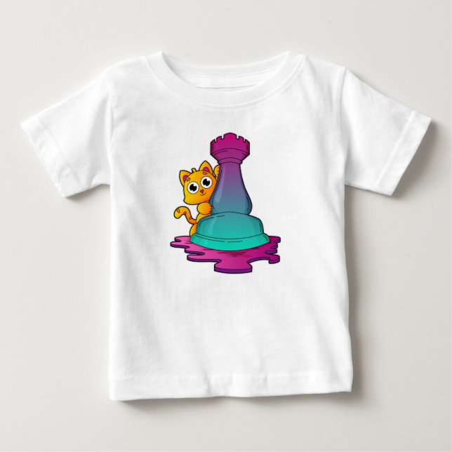 Cat at Chess with Chess piece Rook Baby T-Shirt (Front)