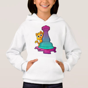 Cat at Chess with Chess piece Rook Hoodie