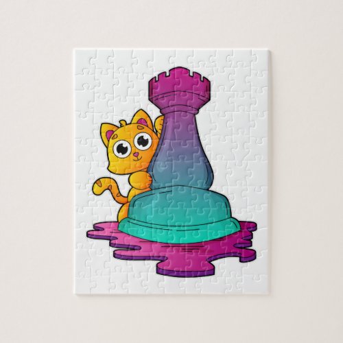 Cat at Chess with Chess piece Rook Jigsaw Puzzle