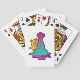 Cat at Chess with Chess piece Rook Poker Cards