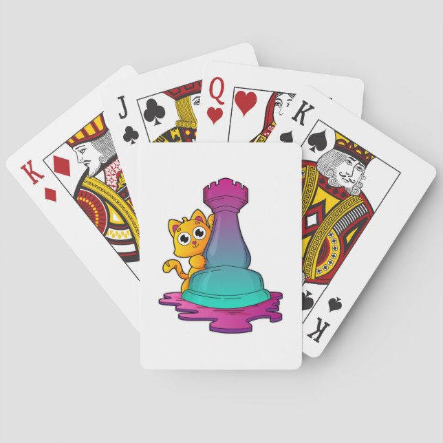 Cat at Chess with Chess piece Rook Poker Cards (Back)