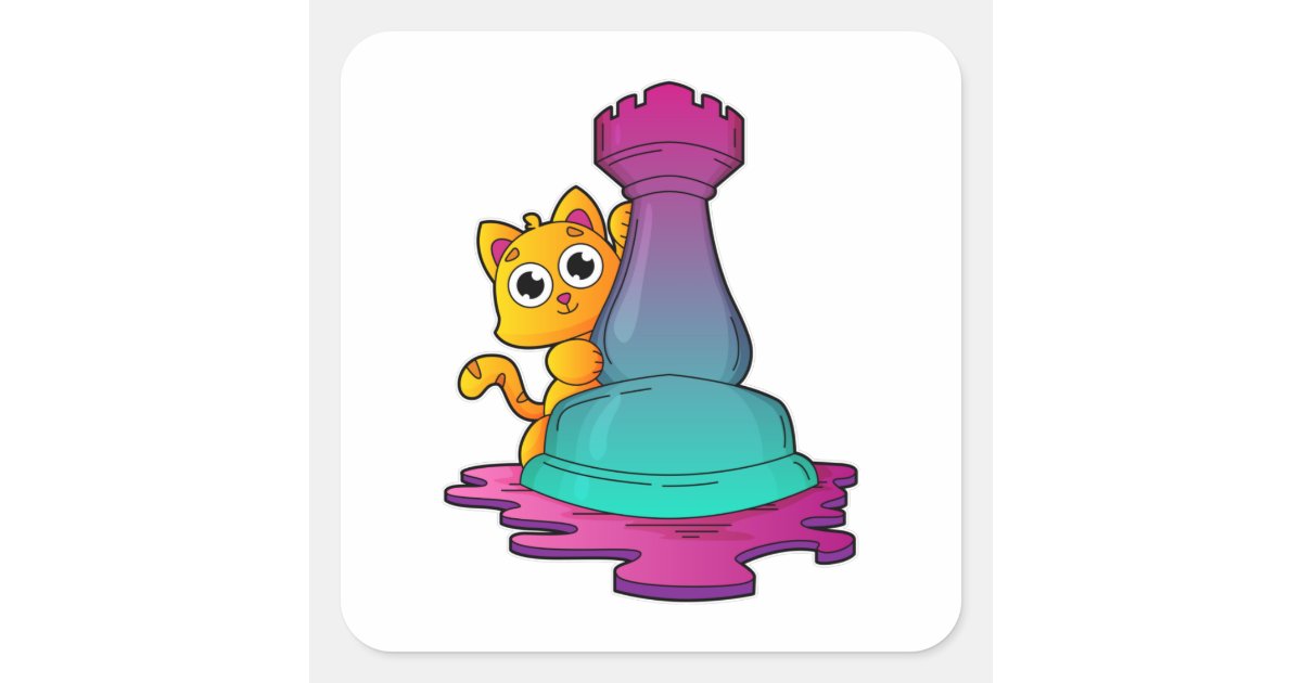 Cat Rook Cat at Chess with Chess piece Rook Square Sticker | Zazzle