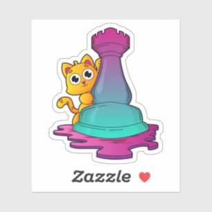 Cat at Chess with Chess piece Rook Sticker