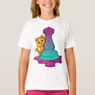 Cat at Chess with Chess piece Rook T-Shirt