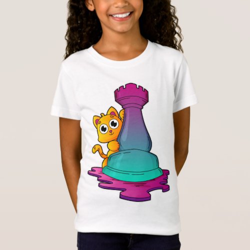 Cat at Chess with Chess piece Rook T_Shirt
