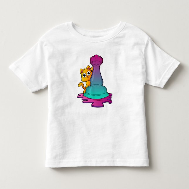 Cat at Chess with Chess piece Rook Toddler T-shirt (Front)