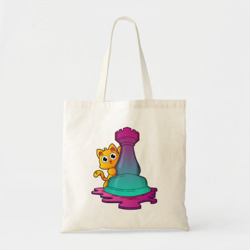 Cat at Chess with Chess piece Rook Tote Bag