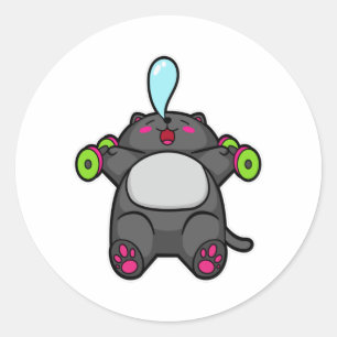 Cat at chest training with Dumbbells Classic Round Sticker