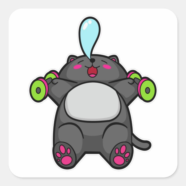 Cat at chest training with Dumbbells Square Sticker (Front)