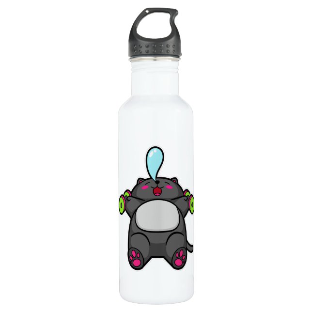 Cat at chest training with Dumbbells Stainless Steel Water Bottle (Front)