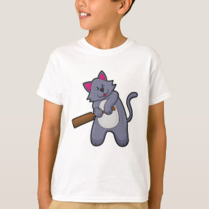 Cat at Cricket with Cricket bat T-Shirt