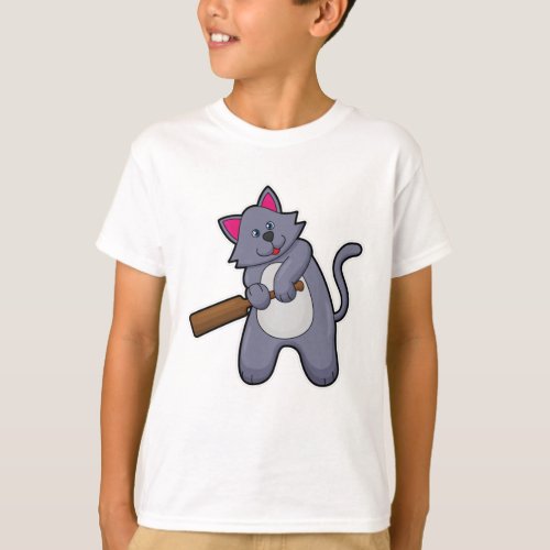 Cat at Cricket with Cricket bat T_Shirt