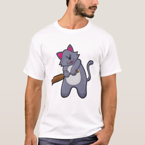 Cat at Cricket with Cricket bat T_Shirt