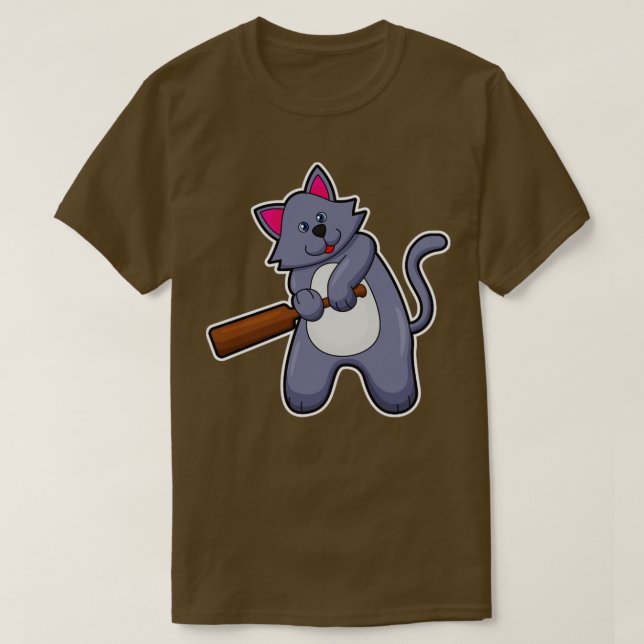 Cat at Cricket with Cricket bat  T-Shirt (Design Front)