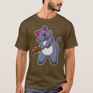 Cat at Cricket with Cricket bat T-Shirt