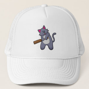 Cat at Cricket with Cricket bat Trucker Hat