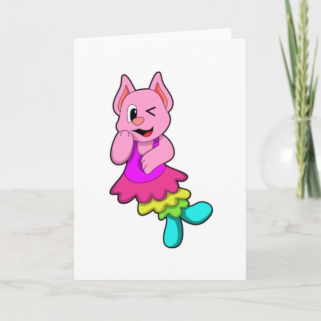 Cat at Dance with Skirt Card (Front)