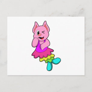 Cat at Dance with Skirt Postcard