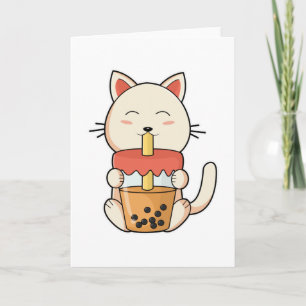 Cat at Drinking with Drinking straw Card