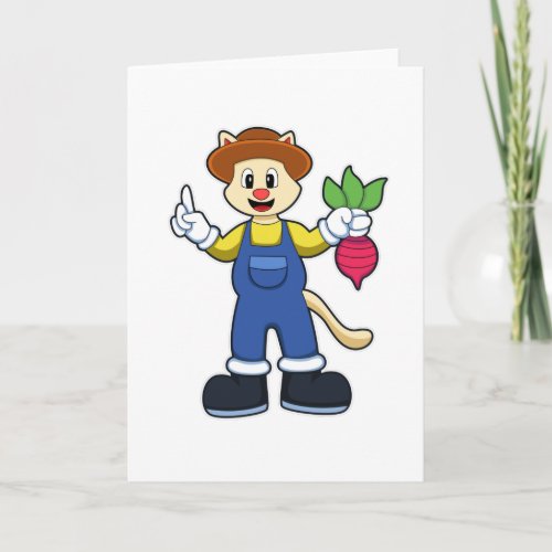 Cat at Farmer with Radish Card