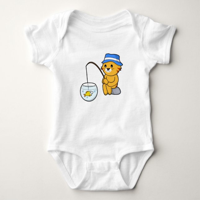 Cat at Fishing with Fish in Glass Baby Bodysuit (Front)