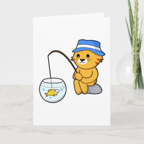 Cat at Fishing with Fish in Glass Card