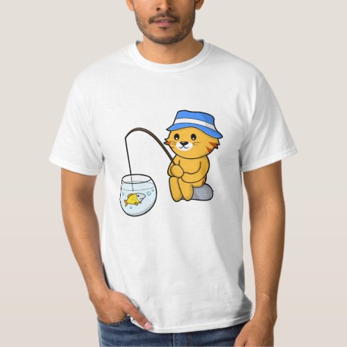 Cat at Fishing with Fish in Glass T_Shirt