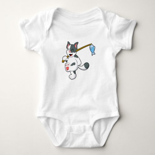 Cat at Fishing with Fishing rod Baby Bodysuit