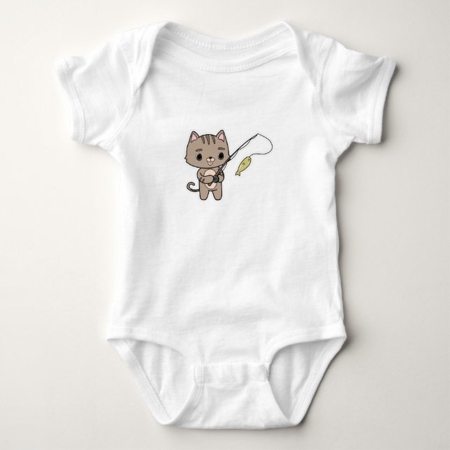 Cat at Fishing with Fishing rod Baby Bodysuit (Front)