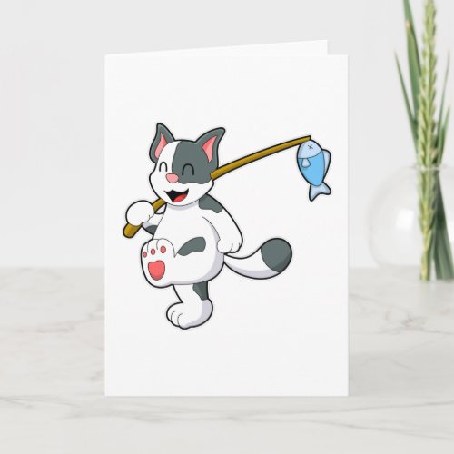 Cat at Fishing with Fishing rod Card
