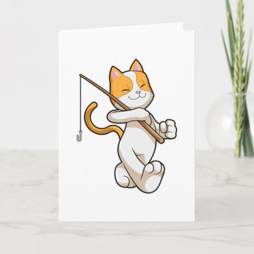 Cat at Fishing with Fishing rod Card