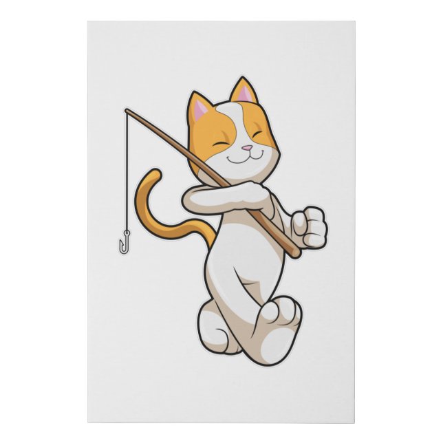 Cat at Fishing with Fishing rod Faux Canvas Print (Front)