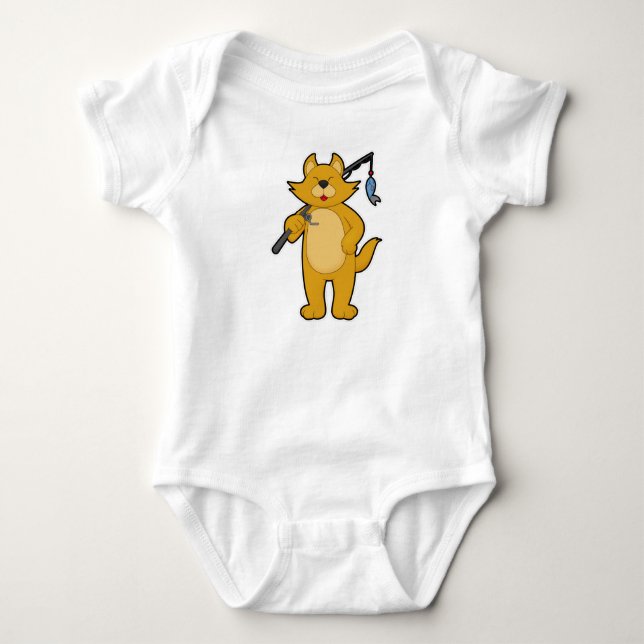 Cat at Fishing with Fishing rod & Fish Baby Bodysuit (Front)